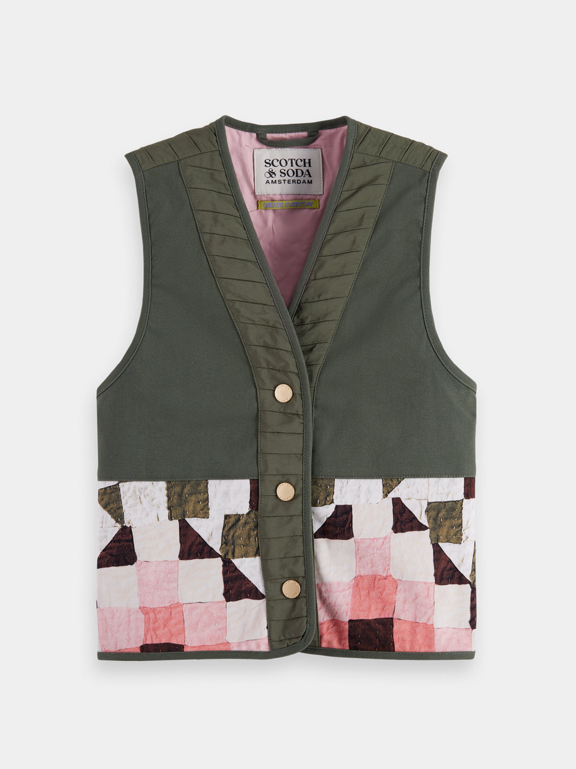 Kids patchwork gilet by Scotch & Soda, featuring colorful fabric squares and a cozy sleeveless design.