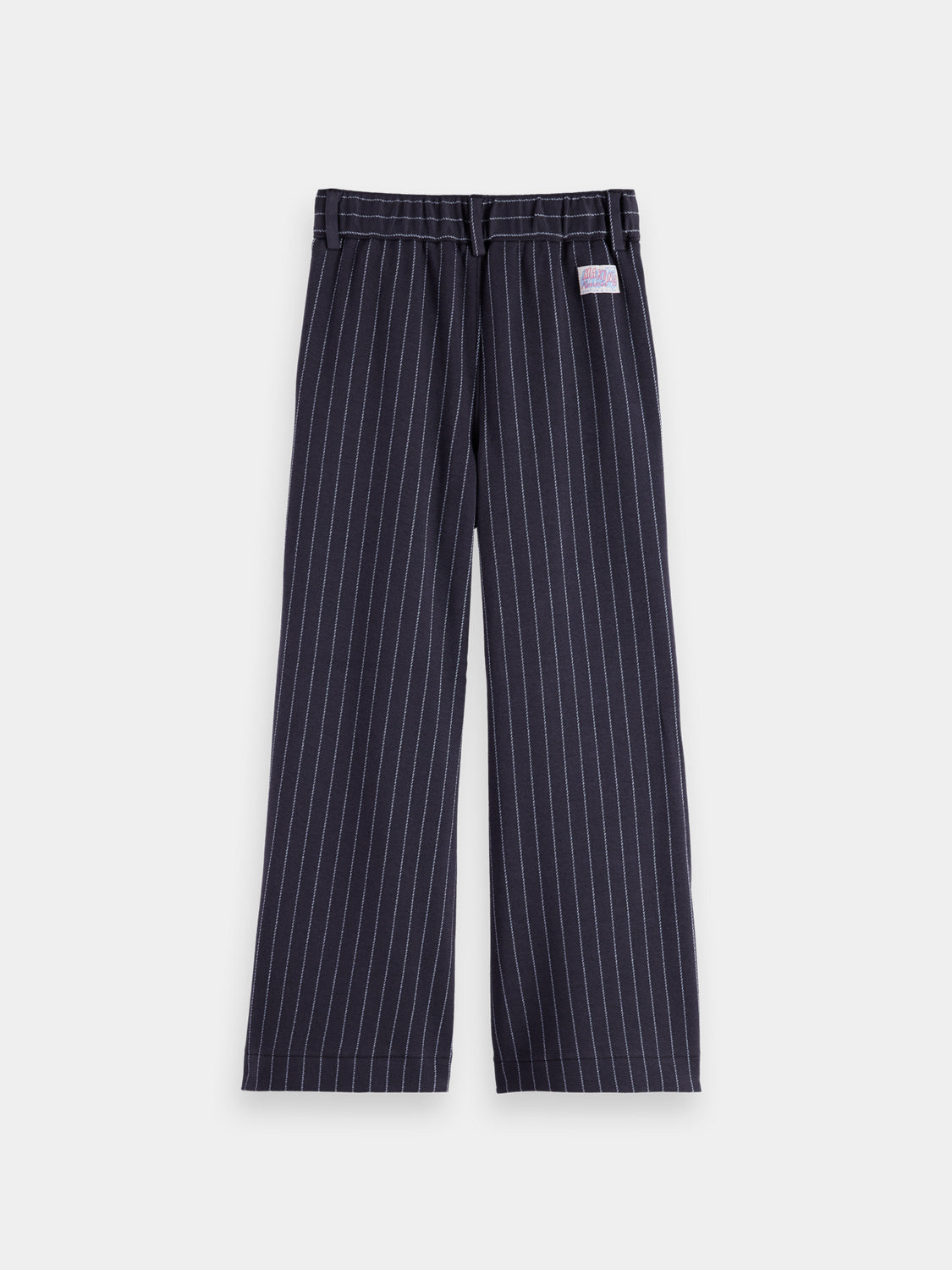 Kids' pinstripe pants by Scotch & Soda, showing back view with tailored fit and classic vertical pinstripe pattern.