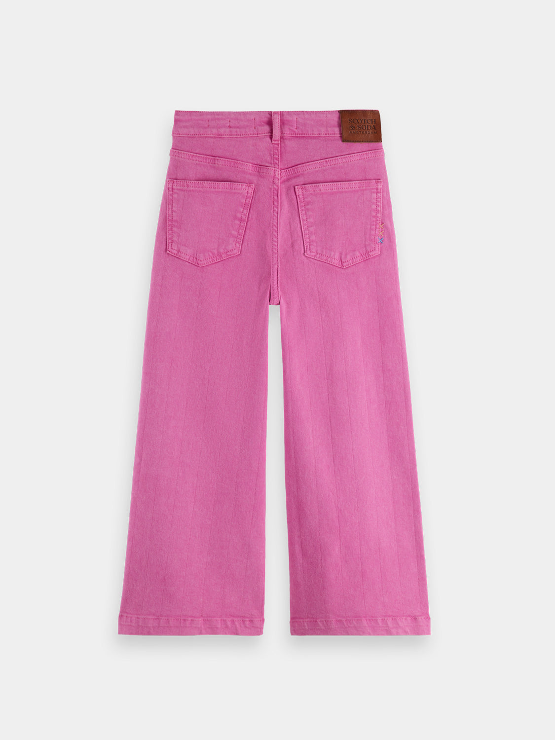 Kids' wide-fit denim jeans by Scotch & Soda, wave-style design, back view showing relaxed fit and classic denim texture.