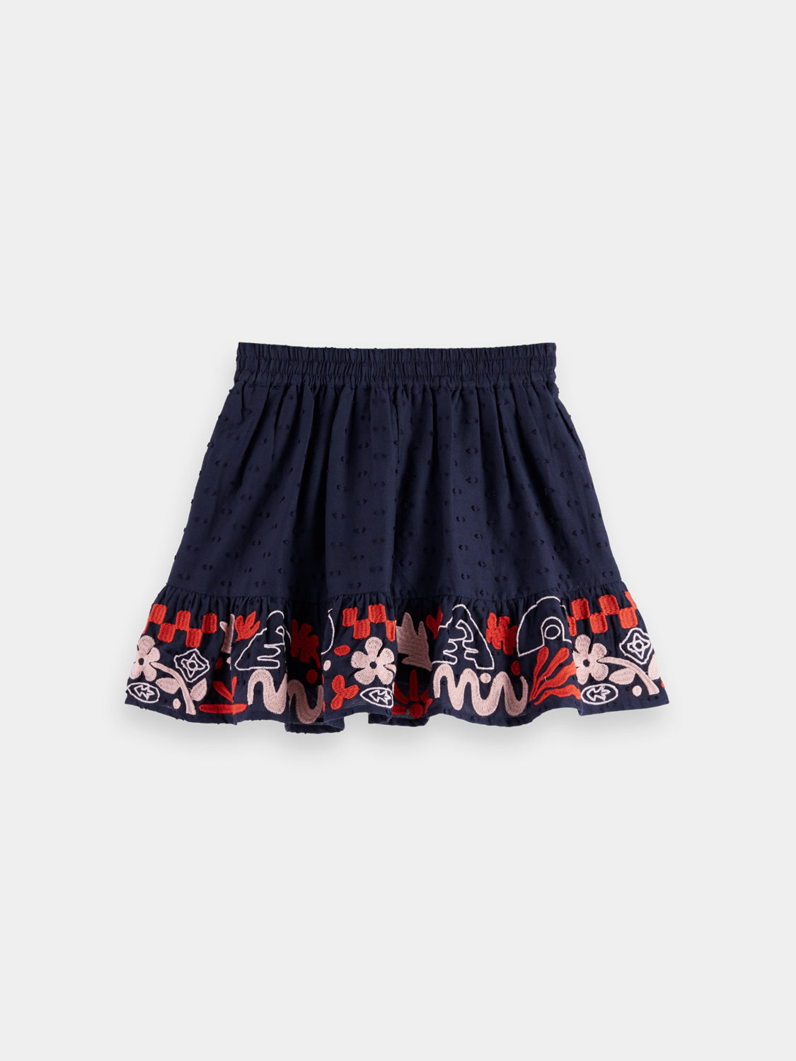 Kids embroidered skirt by Scotch & Soda, featuring colorful floral embroidery and a playful design, perfect for young children.