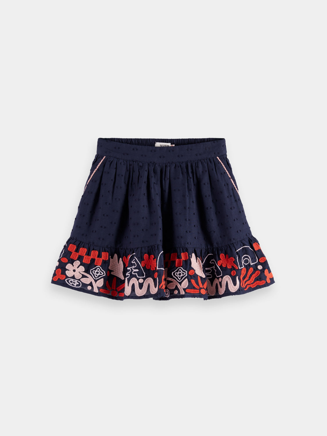 Kids embroidered skirt by Scotch & Soda, featuring colorful floral embroidery and a playful, stylish design.