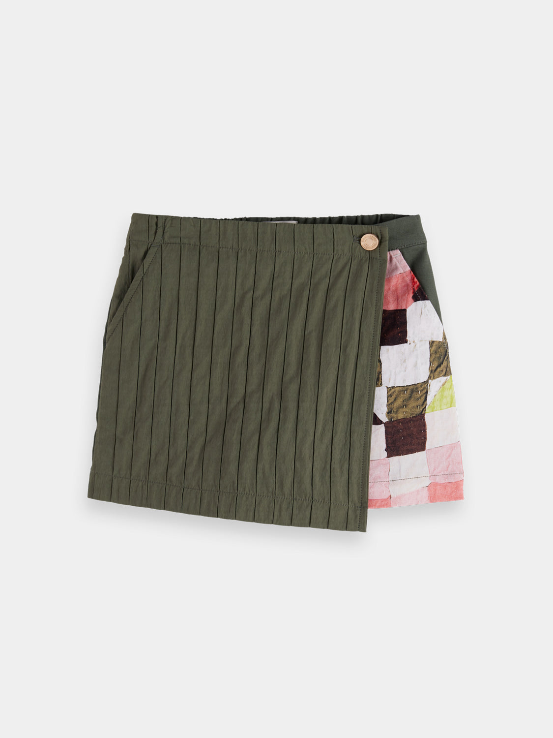 Kids patchwork skort by Scotch & Soda, showing a colorful, stylish skirt with mixed fabric patches and a comfortable fit.
