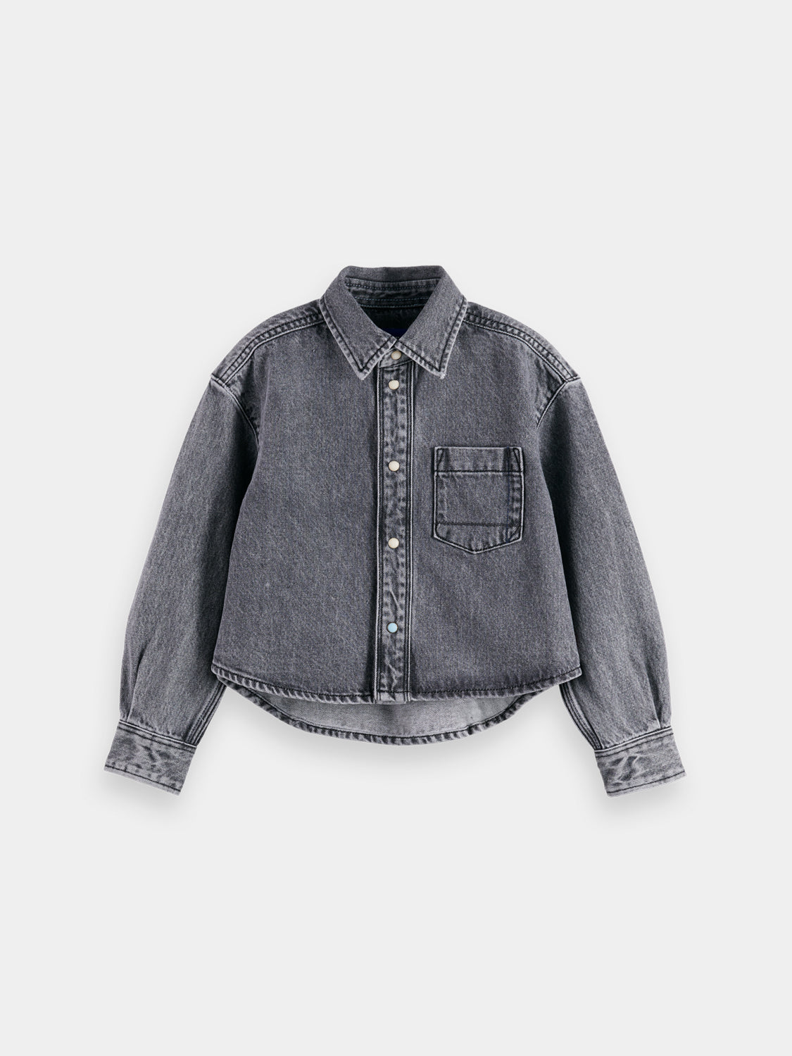Kids denim overshirt from Scotch & Soda with long sleeves, classic button-down style, and a casual, versatile look.
