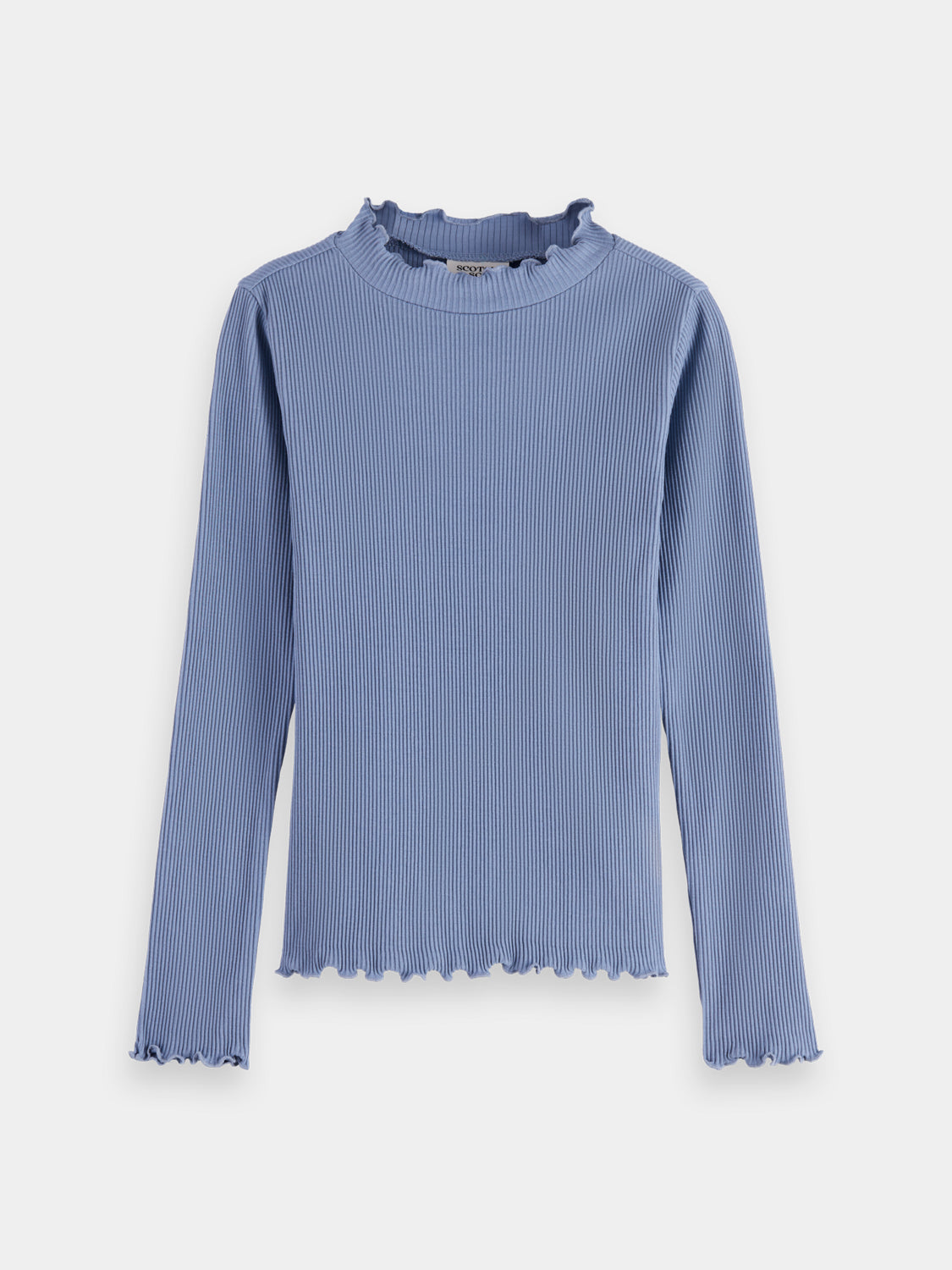 Kids long-sleeved mock neck tee by Scotch & Soda, featuring a soft fabric and classic fit, shown in a front view.