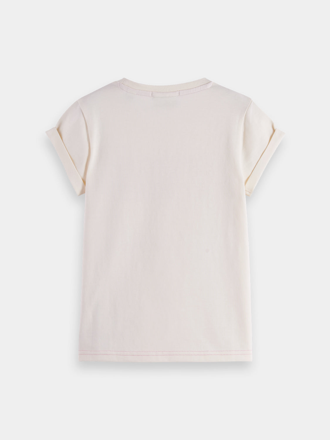 Kids artwork T-shirt by Scotch & Soda, short sleeve tee with colorful graphic design displayed from the back.