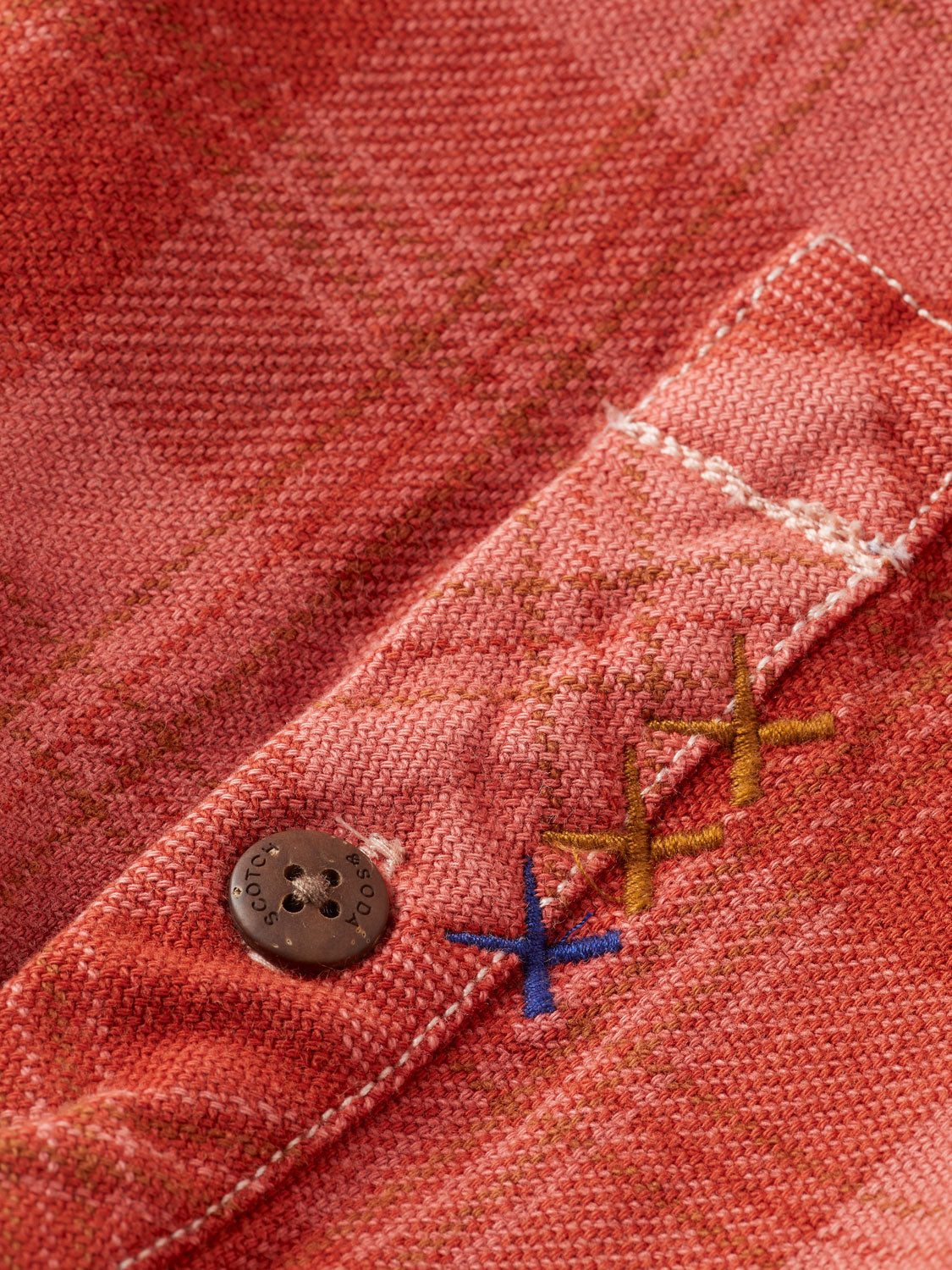 Scotch & Soda denim checked overshirt jacket with button front and collar, casual style for everyday wear.