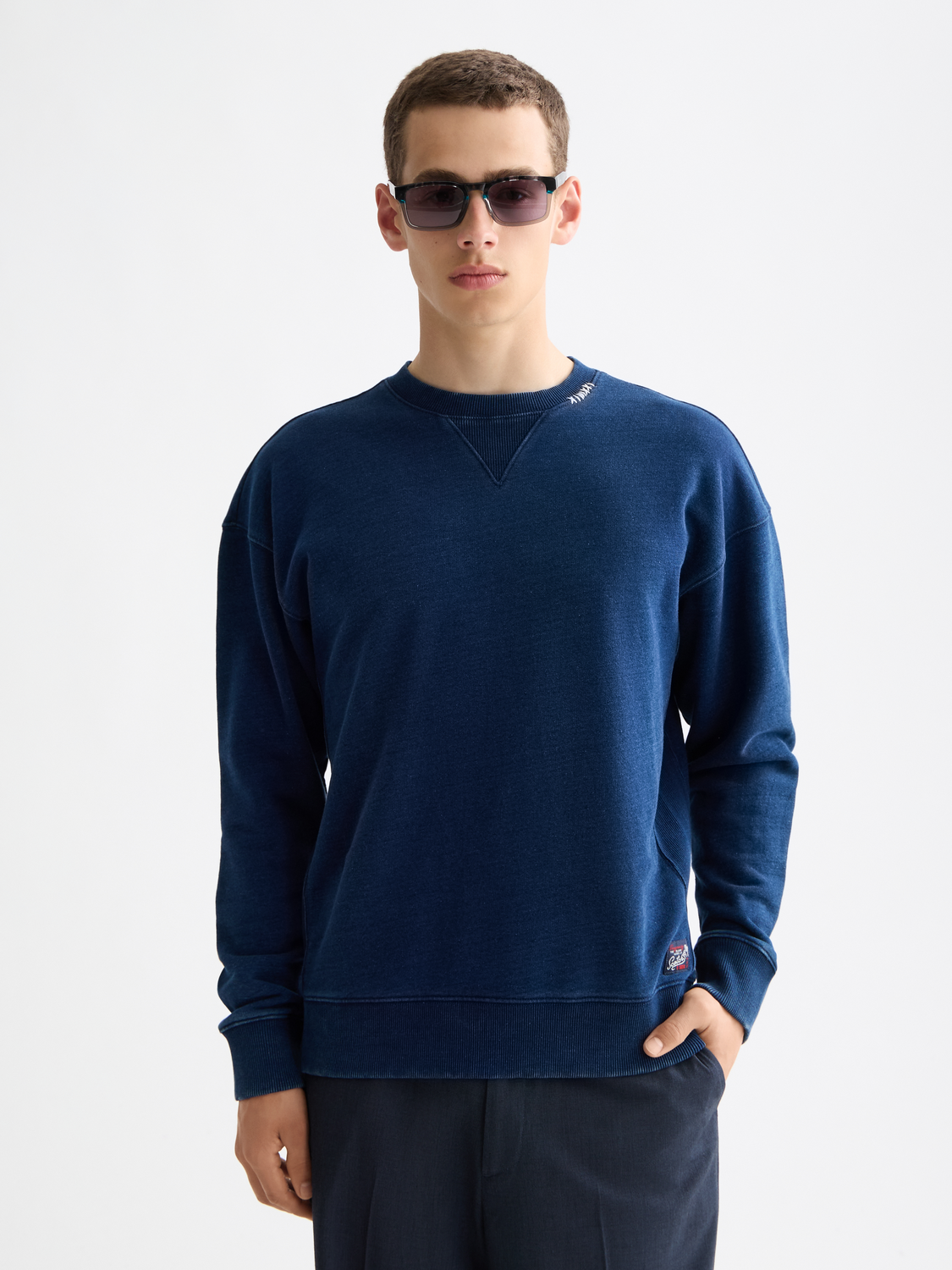 Indigo printed sweatshirt by Scotch & Soda, featuring a cozy sweat fabric with vibrant printed design on the front.