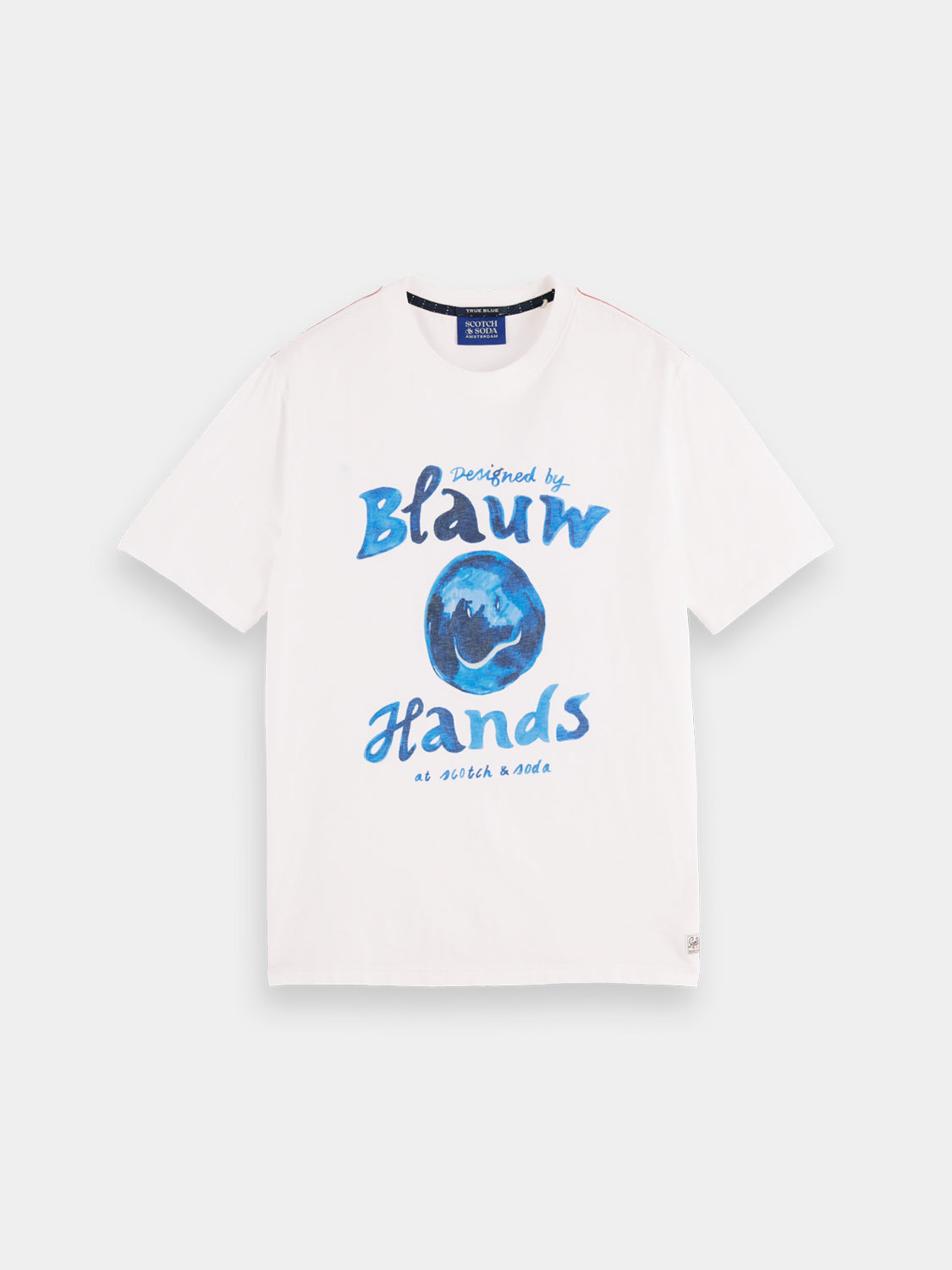 Scotch & Soda short sleeve artwork t-shirt with colorful graphic design on front, casual fit, cotton fabric.