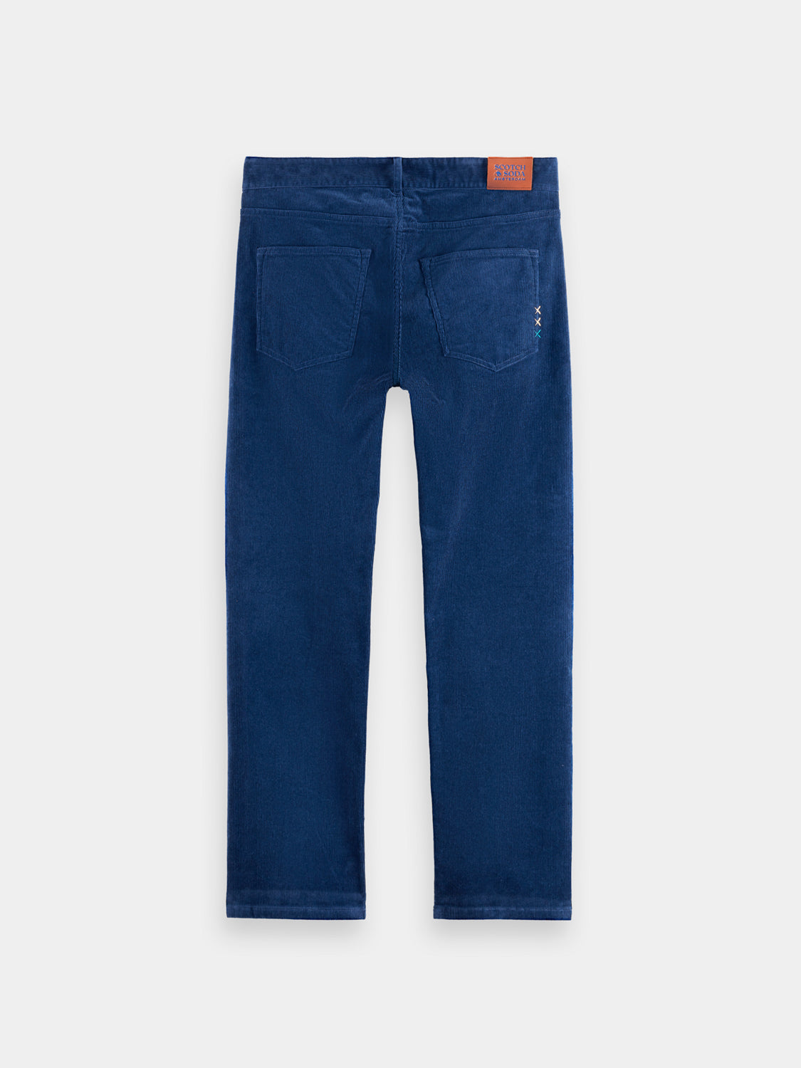 Black Scotch & Soda Zee straight-fit pants laid flat, showing the classic tailored design and clean silhouette.