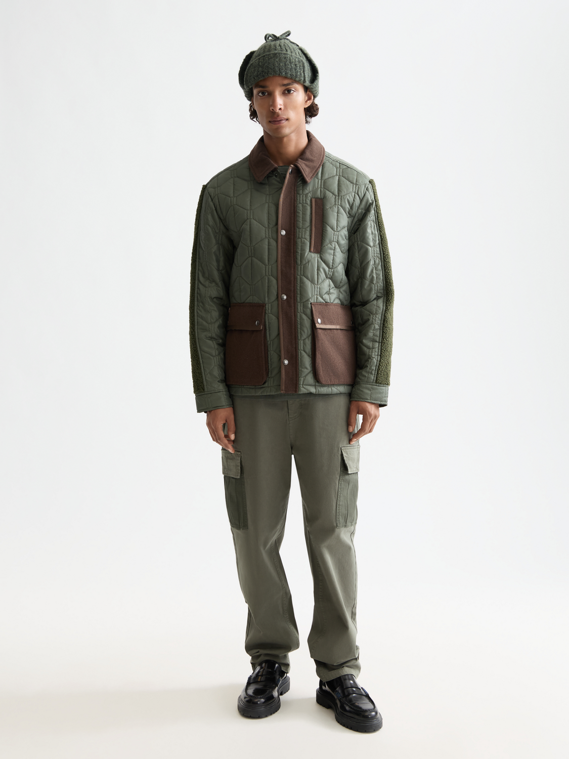 Scotch & Soda quilted military jacket with front zipper and multiple pockets, stylish outerwear for casual wear.