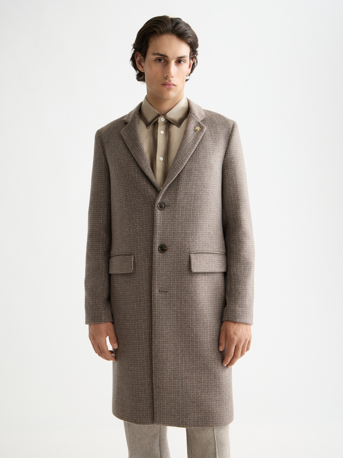 SCOTCH & SODA classic wool coat, front view, stylish jacket with a tailored fit and textured fabric, ideal for cold weather.