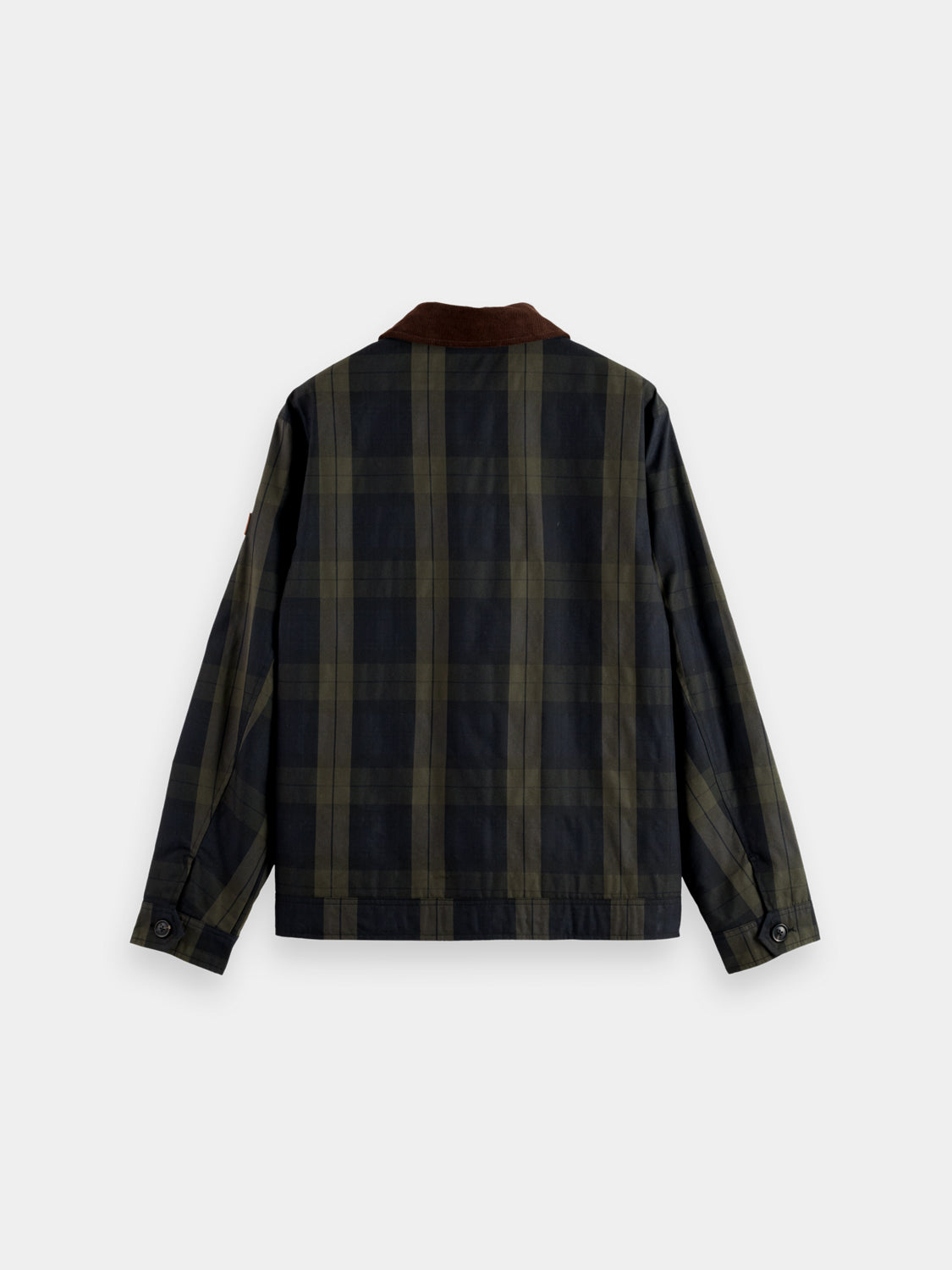 SCOTCH & SODA wax cotton jacket displayed on a hanger, showcasing its rugged outdoor style and durable waterproof fabric.
