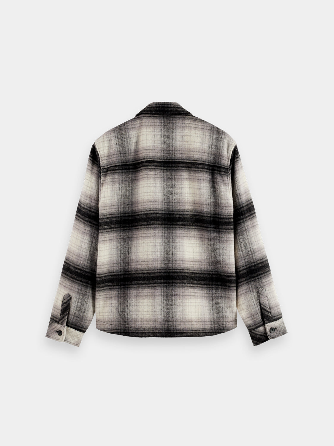 Check overshirt by Scotch & Soda, a stylish jacket featuring a check pattern, displayed in a close-up image.