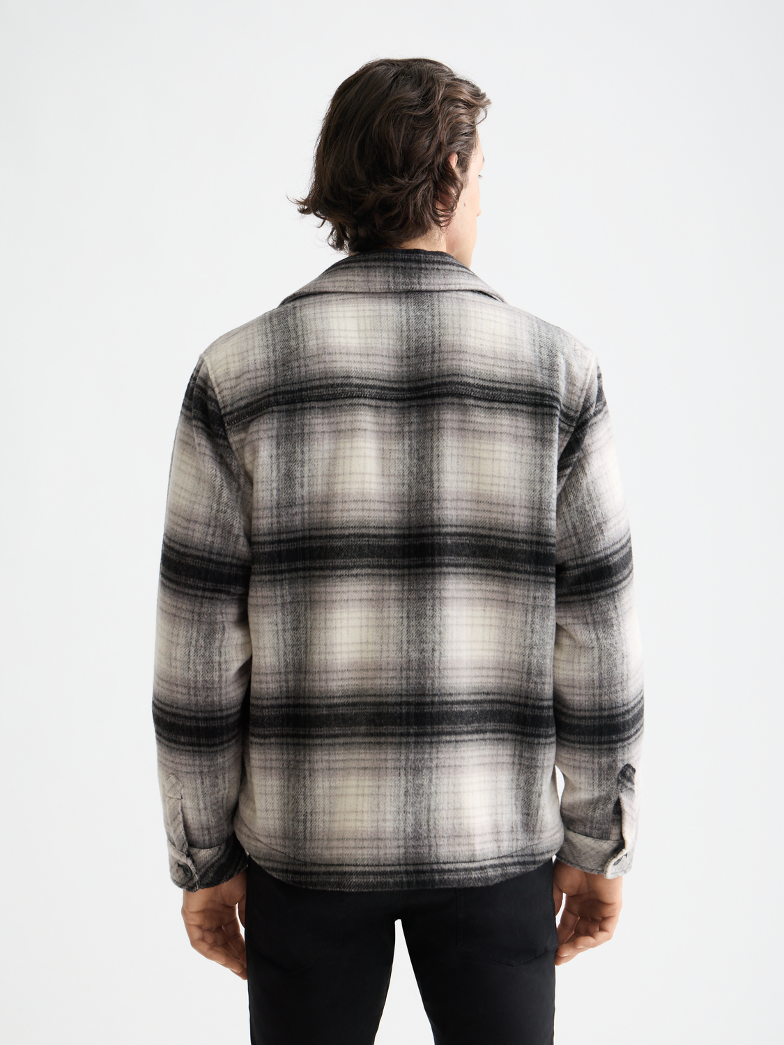 Scotch & Soda check overshirt jacket in dark plaid fabric with button closure and collar, casual outerwear for everyday wear.