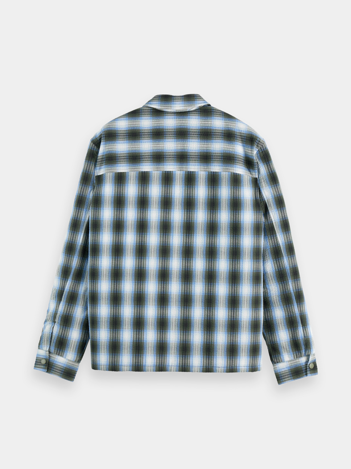Scotch & Soda seersucker padded overshirt jacket in blue with a textured, lightweight fabric and padded design.