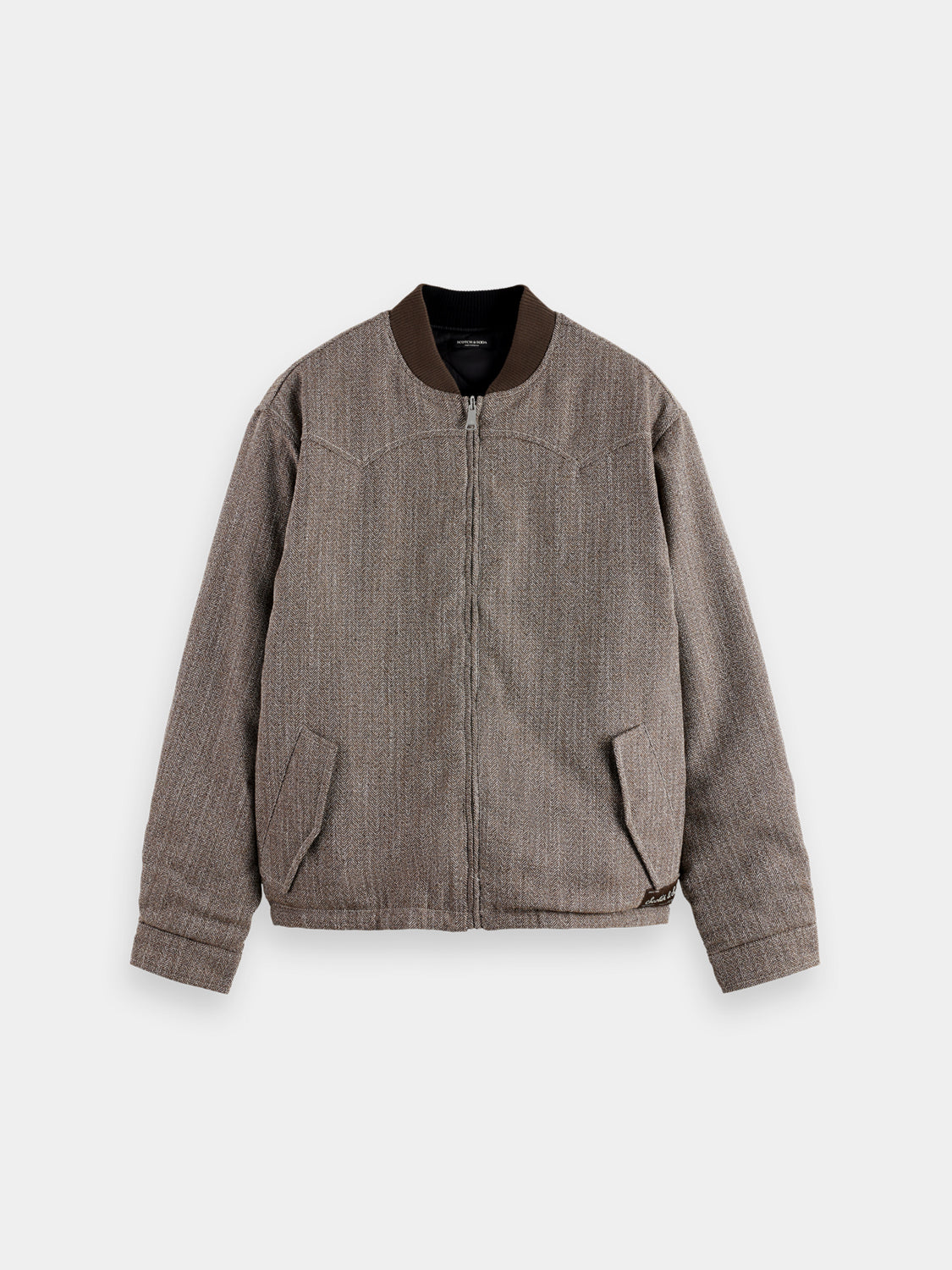 Reversible bomber jacket from Scotch & Soda with a stylish design, shown in a front view, made of lightweight fabric.