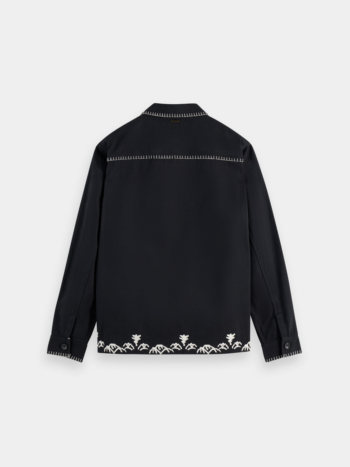 Embroidered worker jacket by Scotch & Soda featuring detailed embroidery and durable fabric, casual outdoor style.