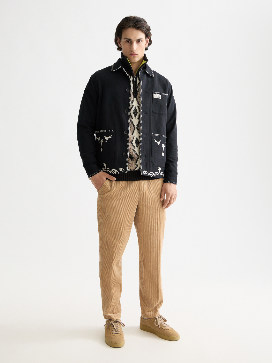 Embroidered worker jacket by Scotch & Soda featuring detailed embroidery on the front, casual fit, and durable fabric.