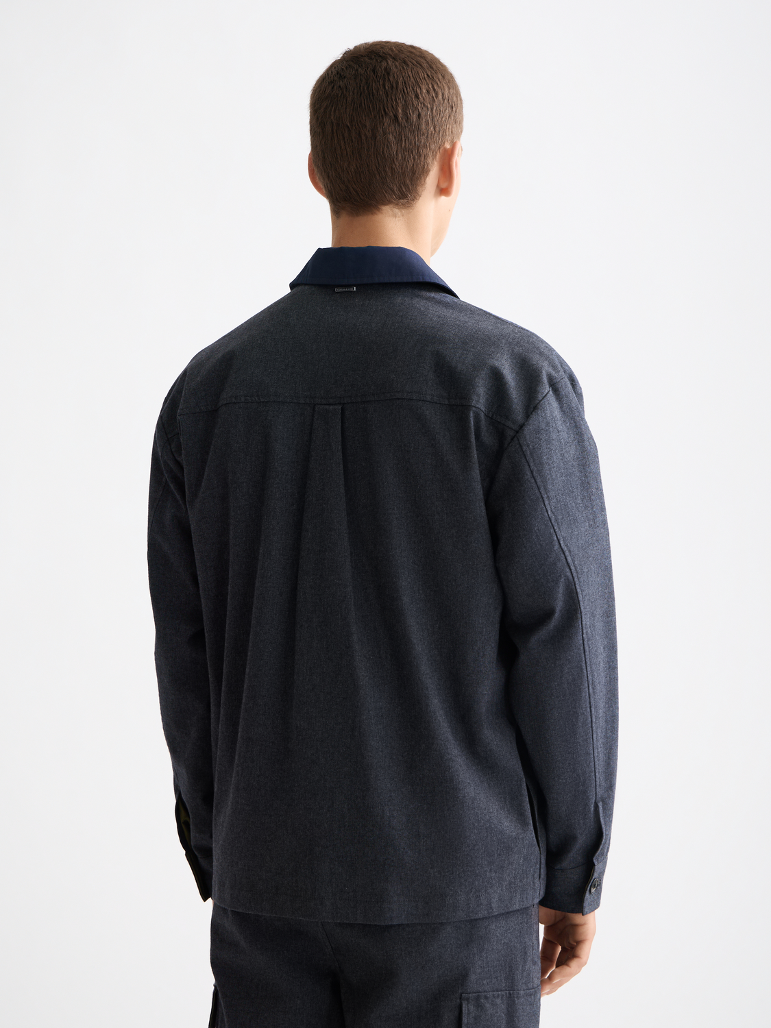 SCOTCH & SODA Melange utility overshirt jacket in dark blue with chest pockets and button-up front.