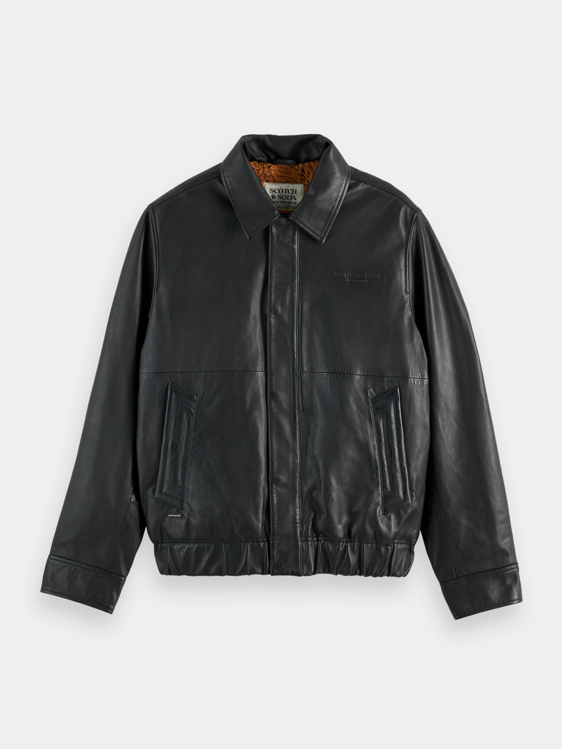 Leather blouson jacket by Scotch & Soda, featuring a classic fit with detailed stitching and a smooth leather finish.