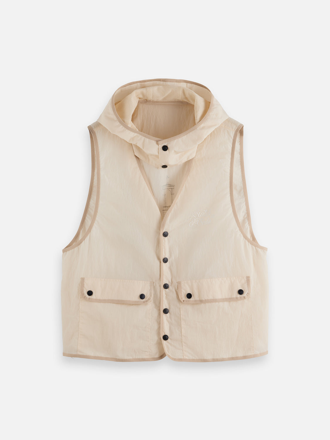 SCOTCH & SODA car coat with detachable vest, stylish men's jacket featuring a sleek design and versatile layering options.