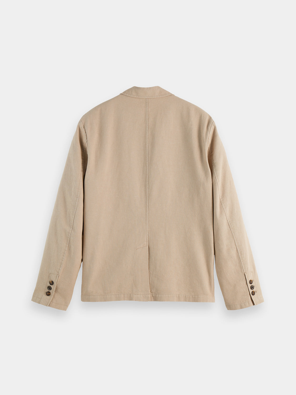 Relaxed-fit SCOTCH & SODA blazer shown from the back, tailored design in dark fabric with structured shoulders and classic collar.