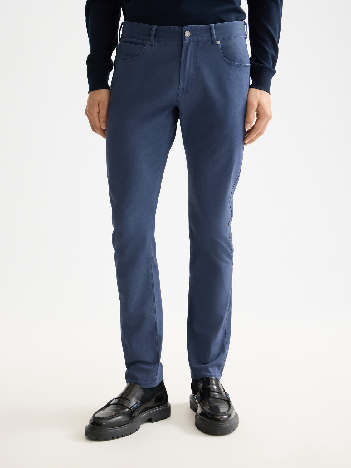 SCOTCH & SODA Ralston slim-fit 5-pocket pants shown in dark denim with a tailored fit and classic five-pocket design.