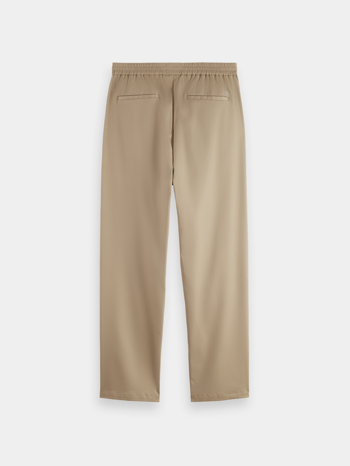 Black Scotch & Soda pleated straight-fit jogger pants with side pockets and elastic waistband, shown from the back.