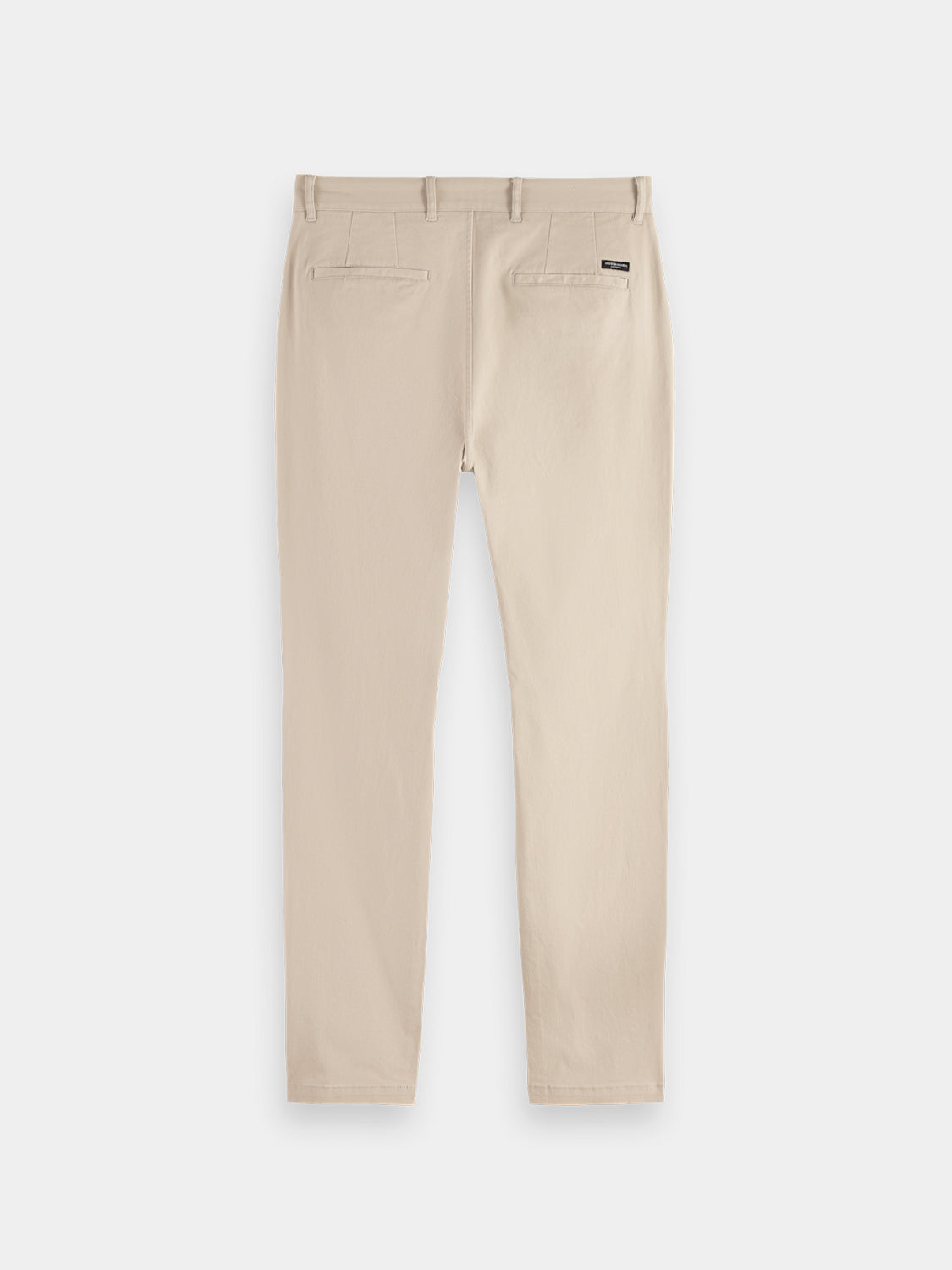 Scotch & Soda Stuart slim-fit chinos in dark fabric, front view showing tailored slim design and classic waistband.