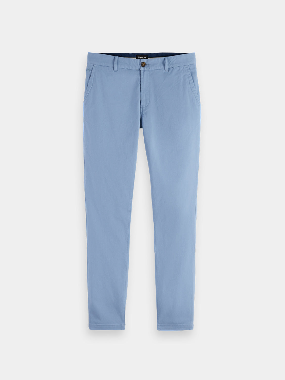 Slim-fit Mott chinos by Scotch & Soda, showing beige pants with a tailored fit and front pockets.