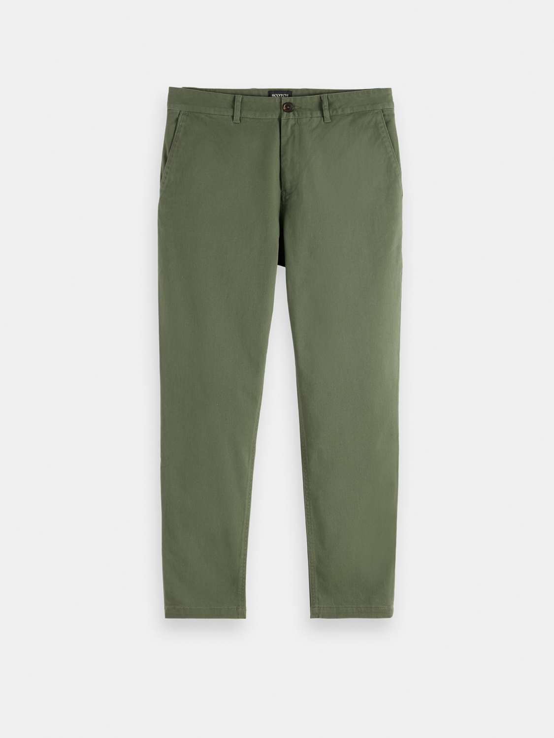 Drift tapered chinos by Scotch & Soda, stylish men's pants in a modern tapered fit, displayed in a neutral color.