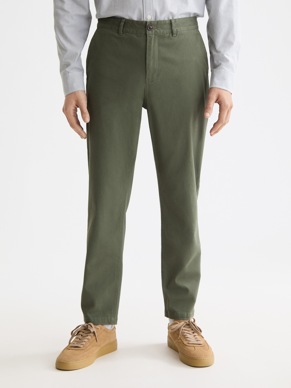SCOTCH & SODA Drift tapered chinos, beige pants with a slim fit, front pockets, and tapered leg design.