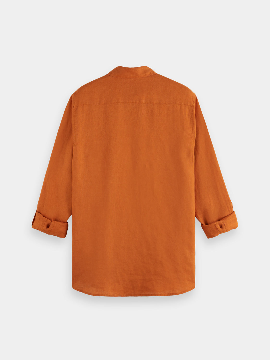 Long sleeve linen shirt by Scotch & Soda, shown in a relaxed fit with a classic collar and natural linen fabric.