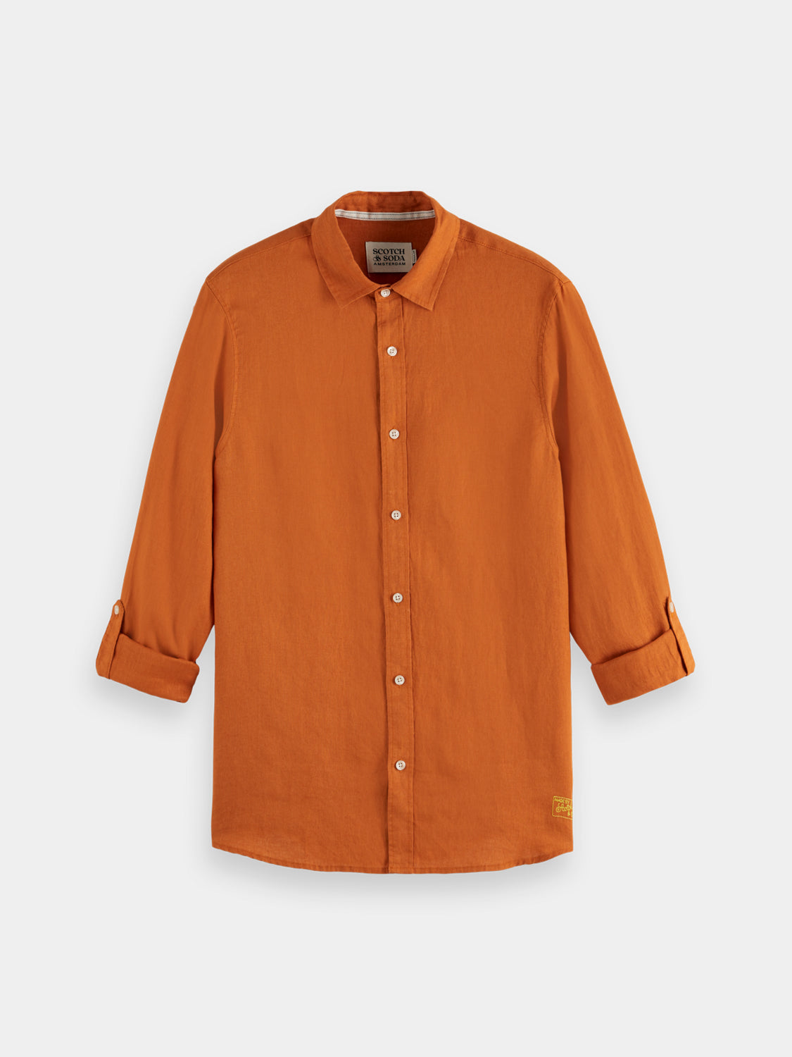Long-sleeve linen shirt by Scotch & Soda, featuring a relaxed fit and natural fabric in a casual style.
