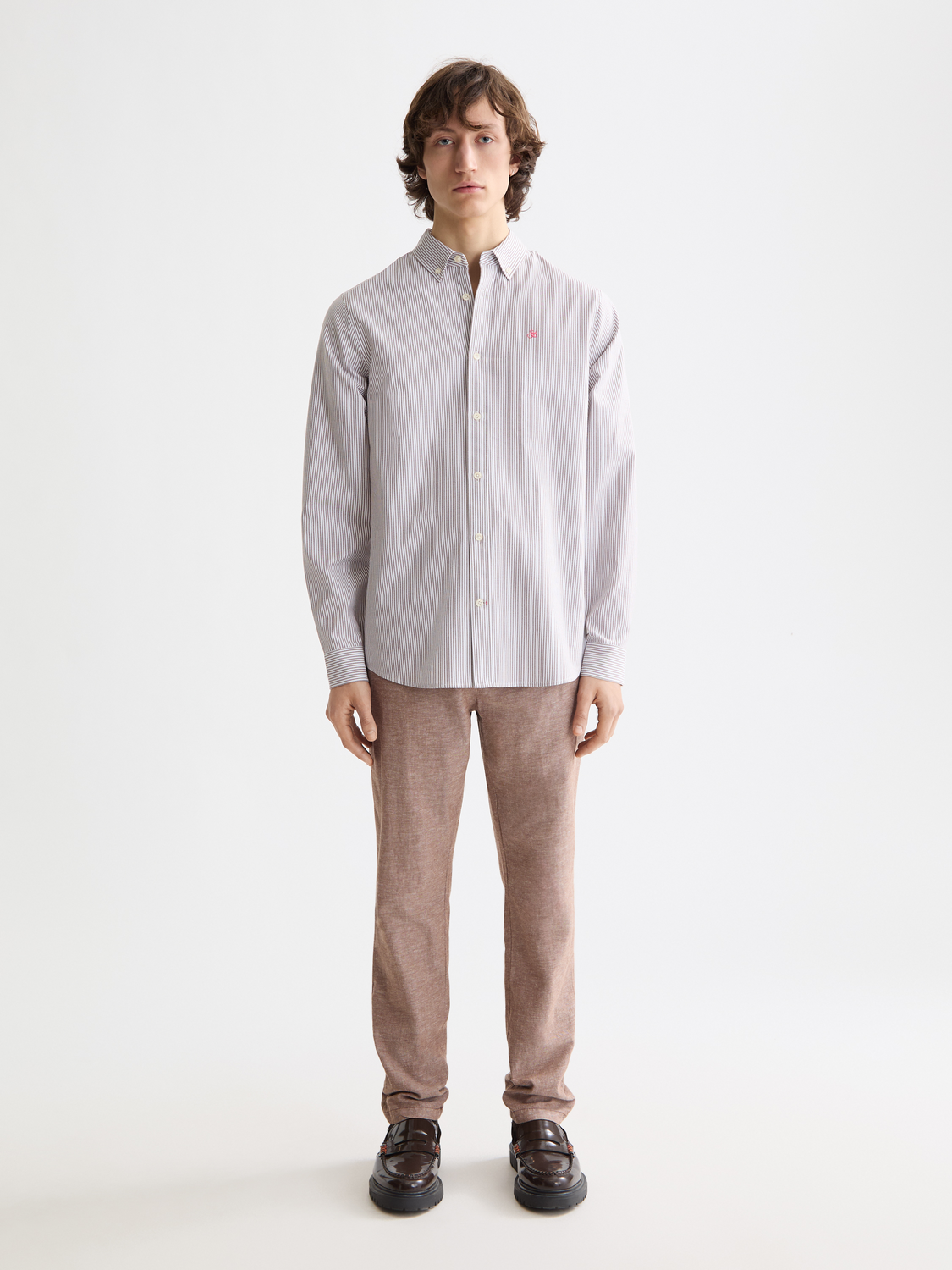 Long sleeve striped Oxford shirt by Scotch & Soda, featuring classic button-down design and multicolor horizontal stripes.