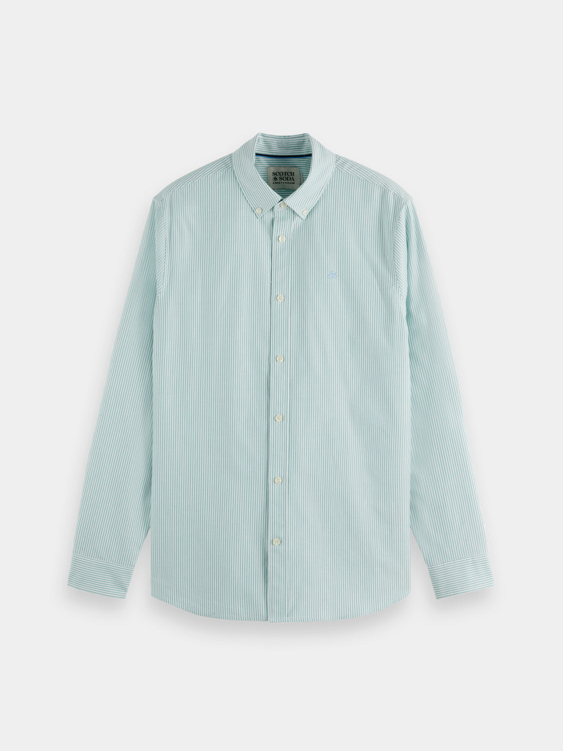 Long-sleeve striped Oxford shirt by Scotch & Soda, featuring a classic button-down collar and multicolor pattern.
