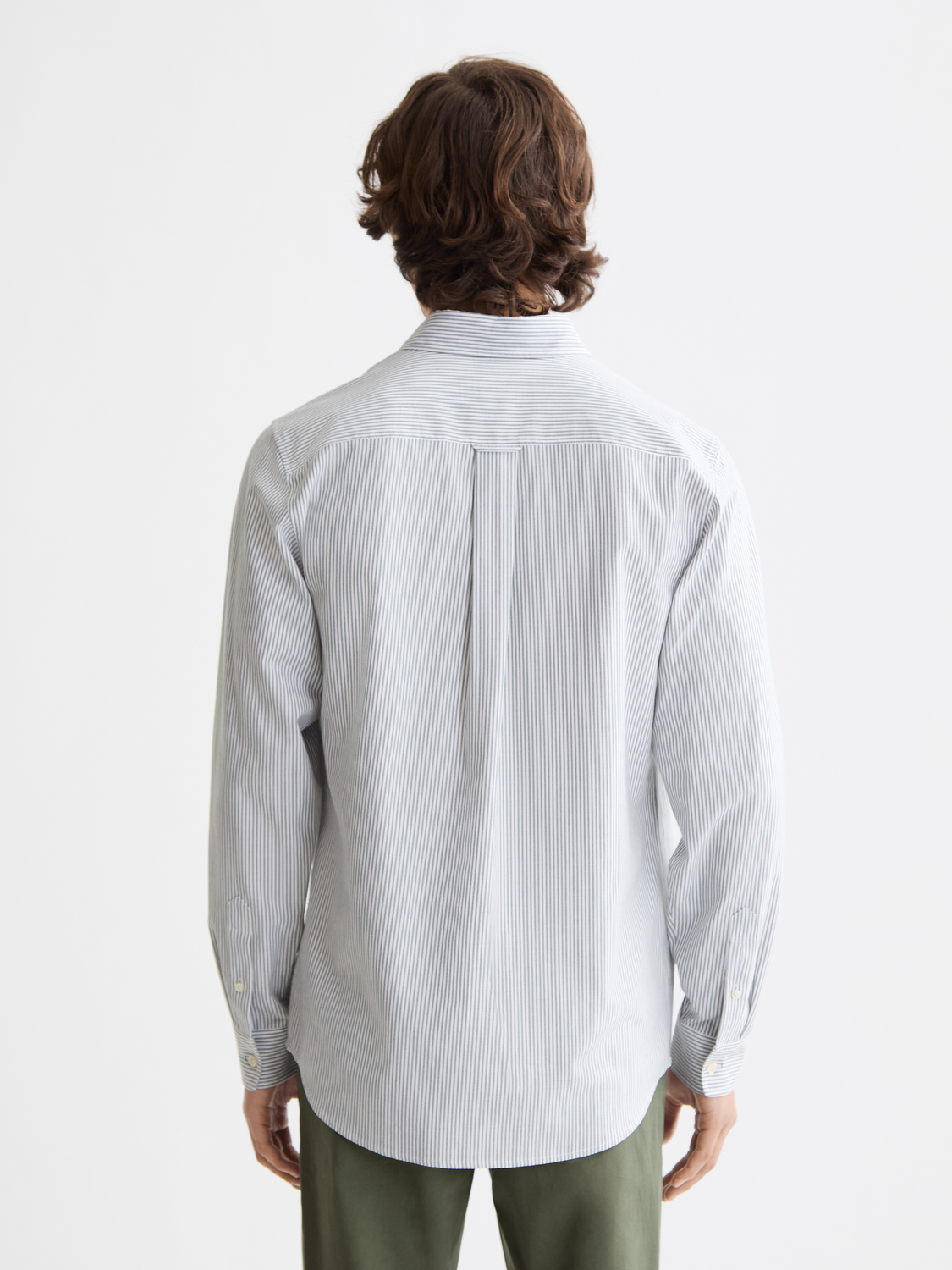 Long-sleeve Scotch & Soda striped Oxford shirt displayed from the back, featuring classic button-up design and contrasting stripe pattern.