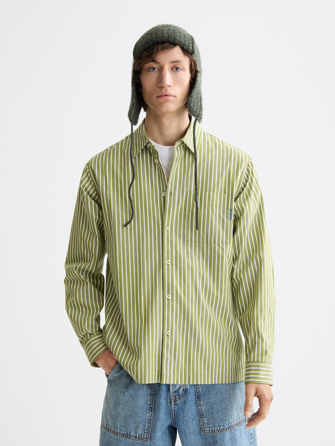 Long sleeve striped poplin shirt by Scotch & Soda, featuring classic pattern and button front detail.