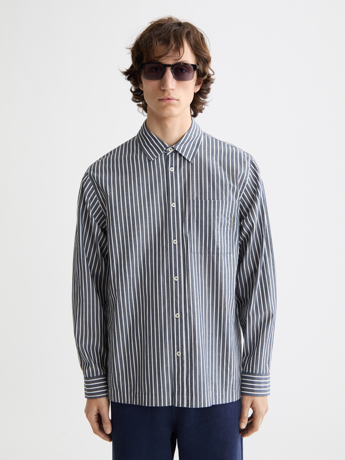 Long sleeve striped poplin shirt by Scotch & Soda, featuring a classic pattern and button-down front.