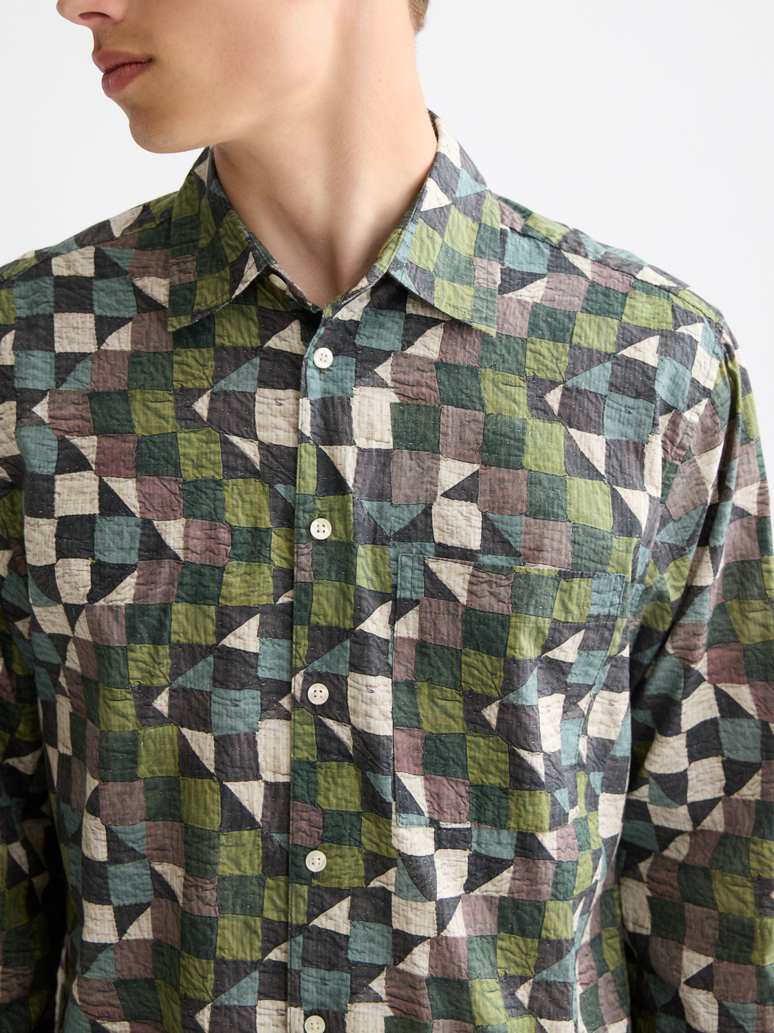 Long-sleeve printed shirt from Scotch & Soda, featuring a stylish design and casual fit, displayed on a plain background.