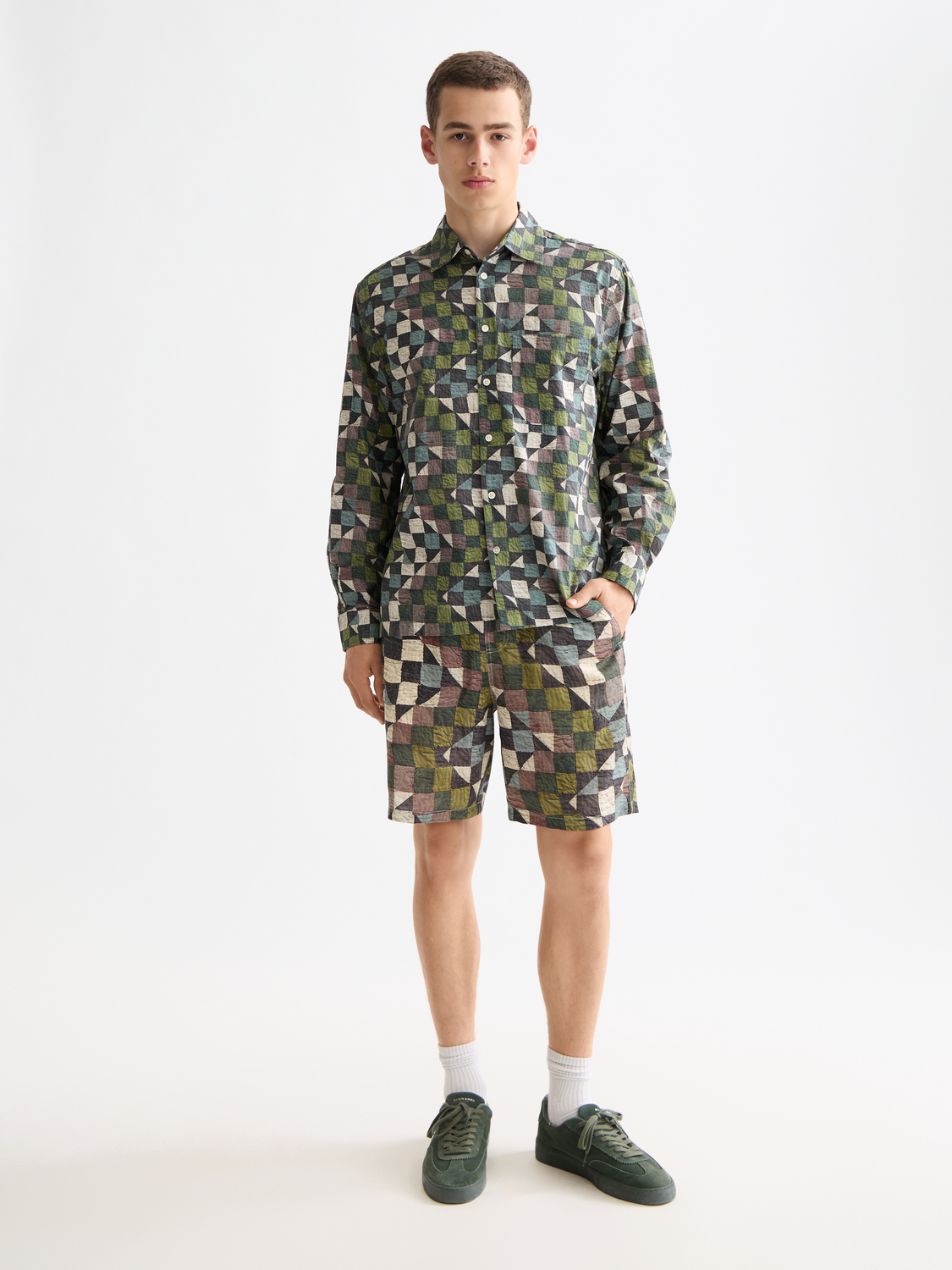 Long sleeve printed shirt by Scotch & Soda, featuring a stylish design and casual fit, shown on a model.