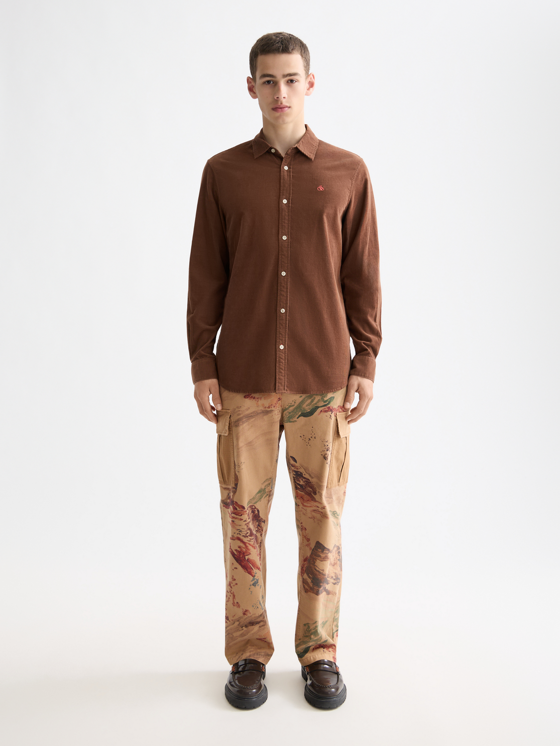 Long-sleeve Scotch & Soda corduroy shirt with a classic fit and button-down front, shown in a rich textured fabric.