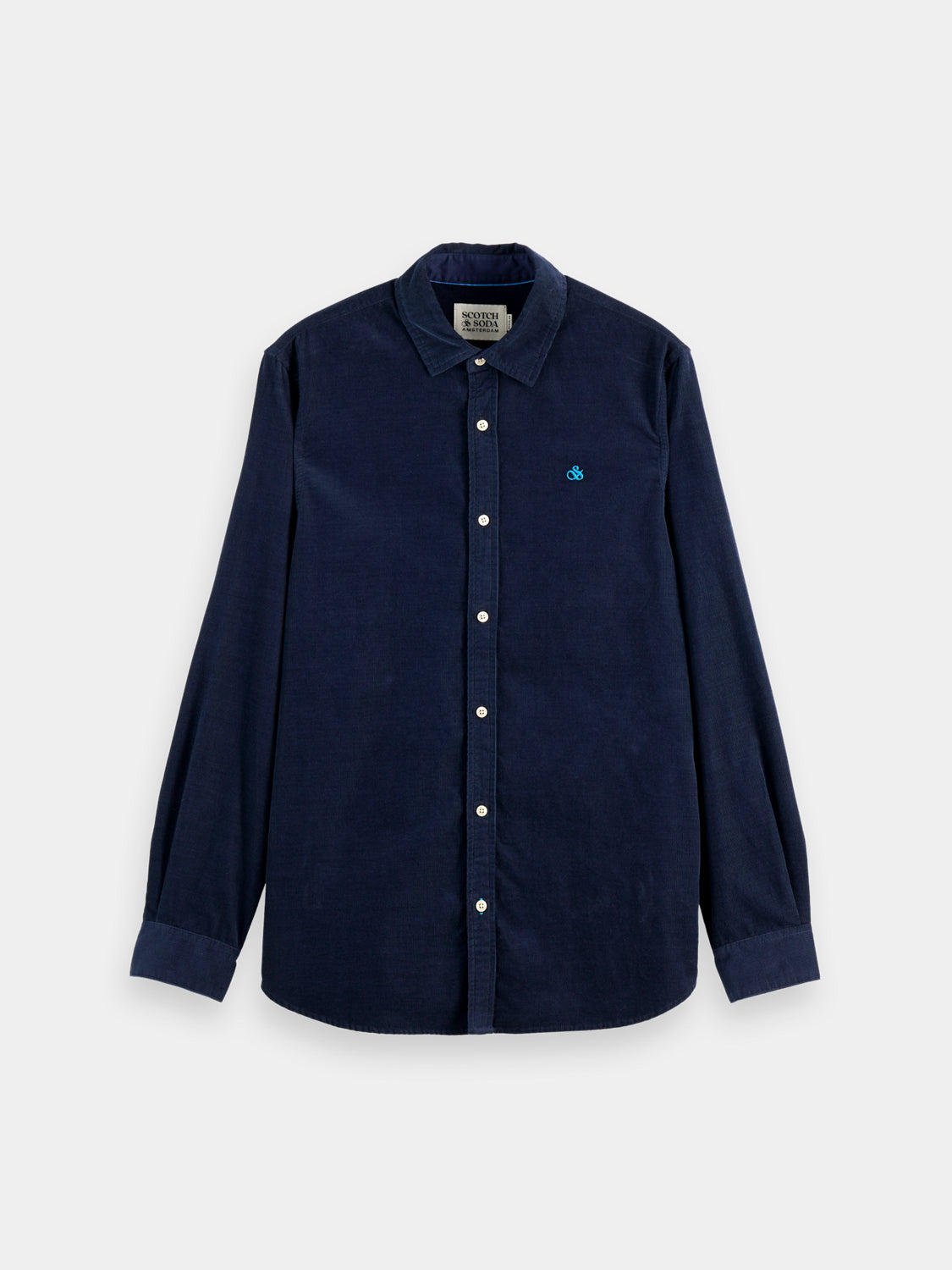 Long sleeve Scotch & Soda corduroy shirt with a classic fit, featuring a button-down front and collar, in a rich brown color.