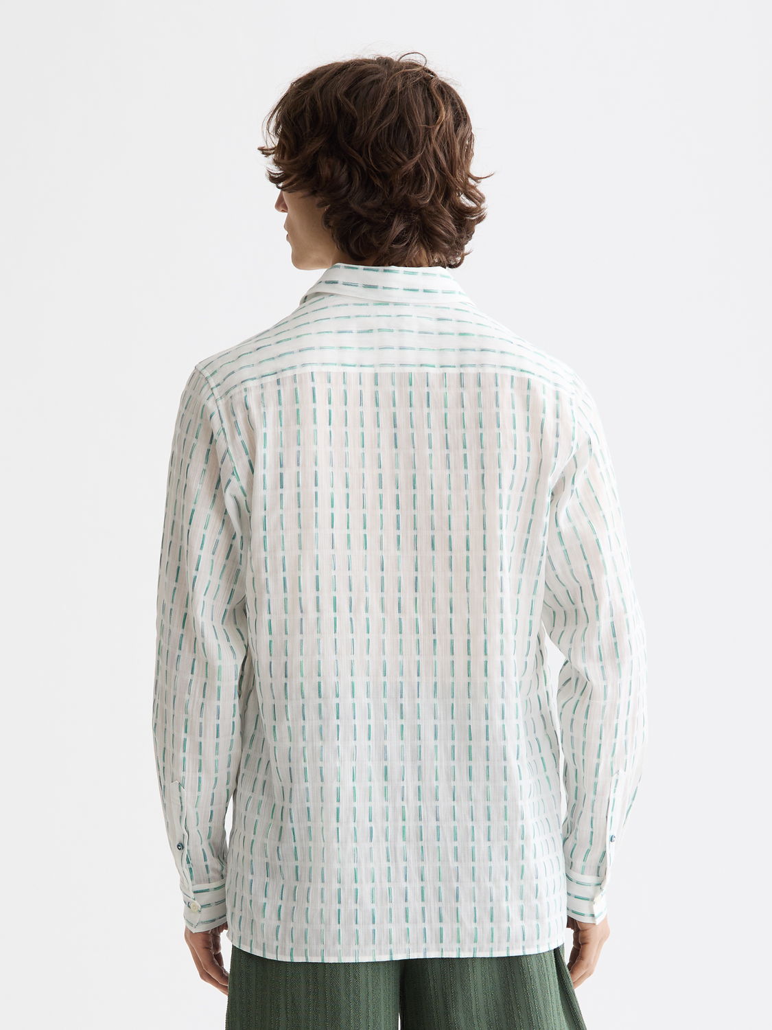 Long-sleeve striped cotton-voile shirt by Scotch & Soda, shown from the back with a relaxed fit and soft fabric.
