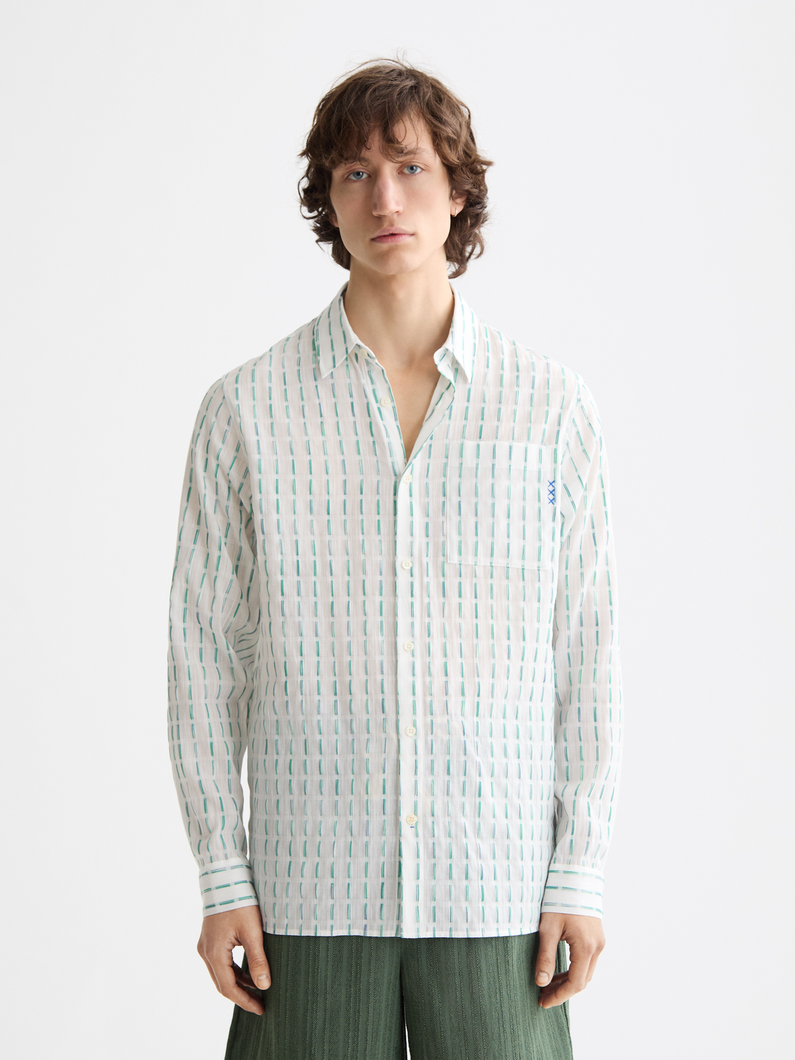 Long sleeve striped cotton-voile shirt by Scotch & Soda, showcasing a lightweight, breathable fabric with a classic pattern.