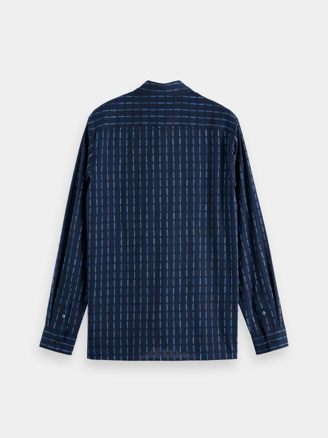 Long-sleeve striped cotton-voile shirt by Scotch & Soda, shown in a relaxed fit with vertical blue and white stripes.
