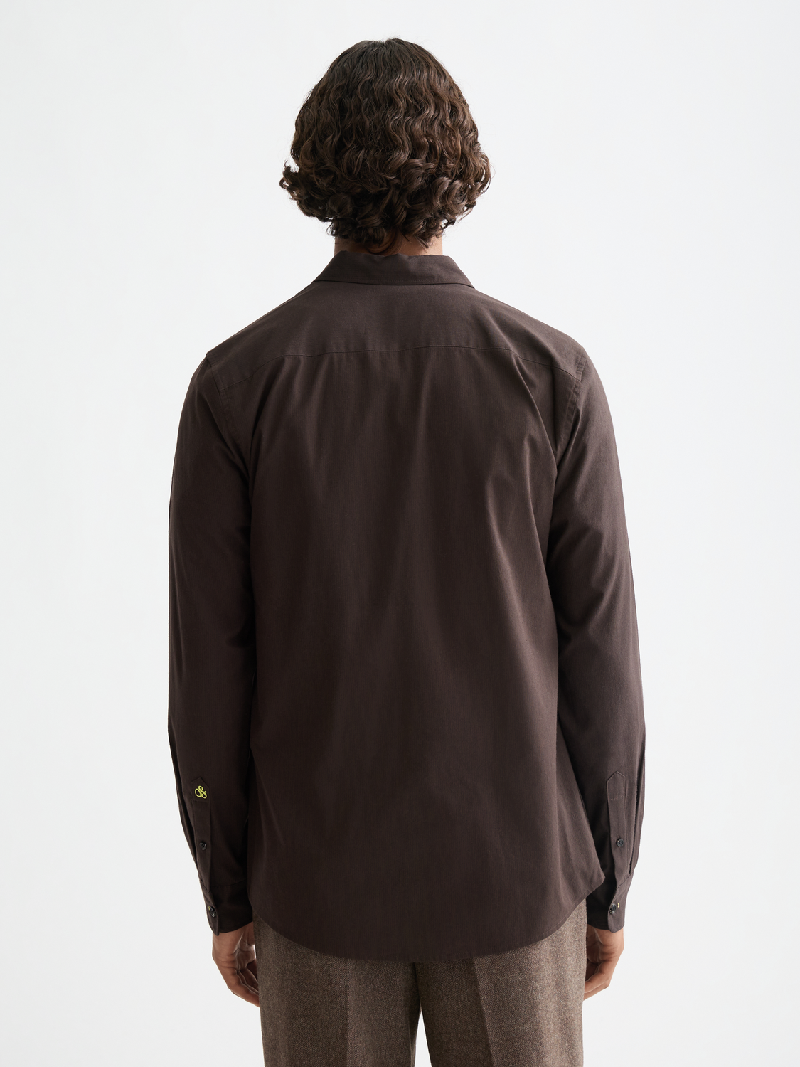 Long sleeve Scotch & Soda poplin shirt with a classic collar and button front, shown from the back view.