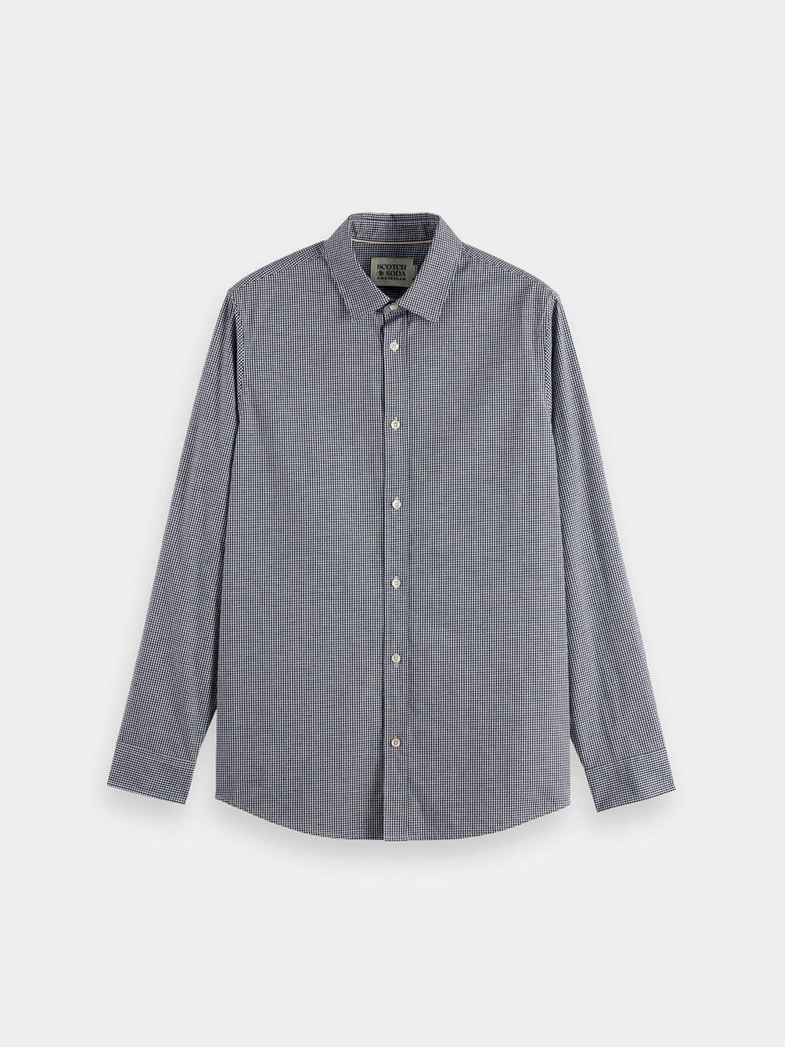 Long sleeve Scotch & Soda check poplin shirt with button collar, featuring a classic plaid pattern and tailored fit.