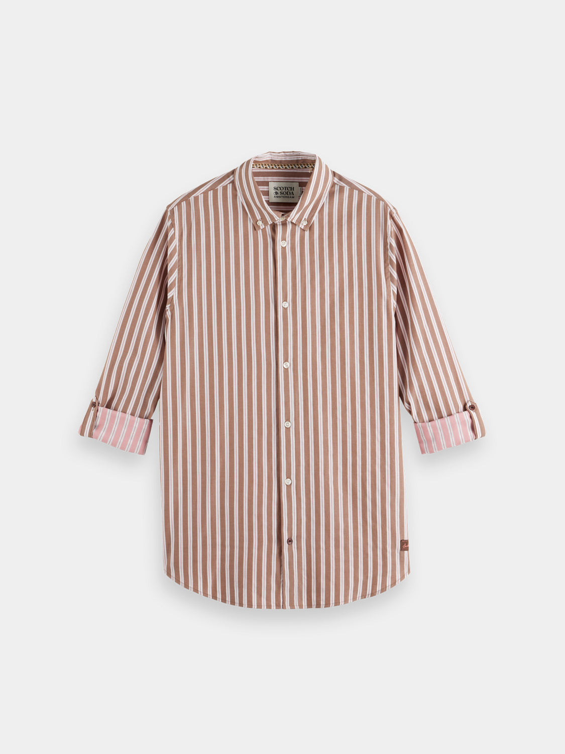 Long-sleeve yarn-dyed striped shirt by Scotch & Soda, featuring colorful horizontal stripes and a classic collar.