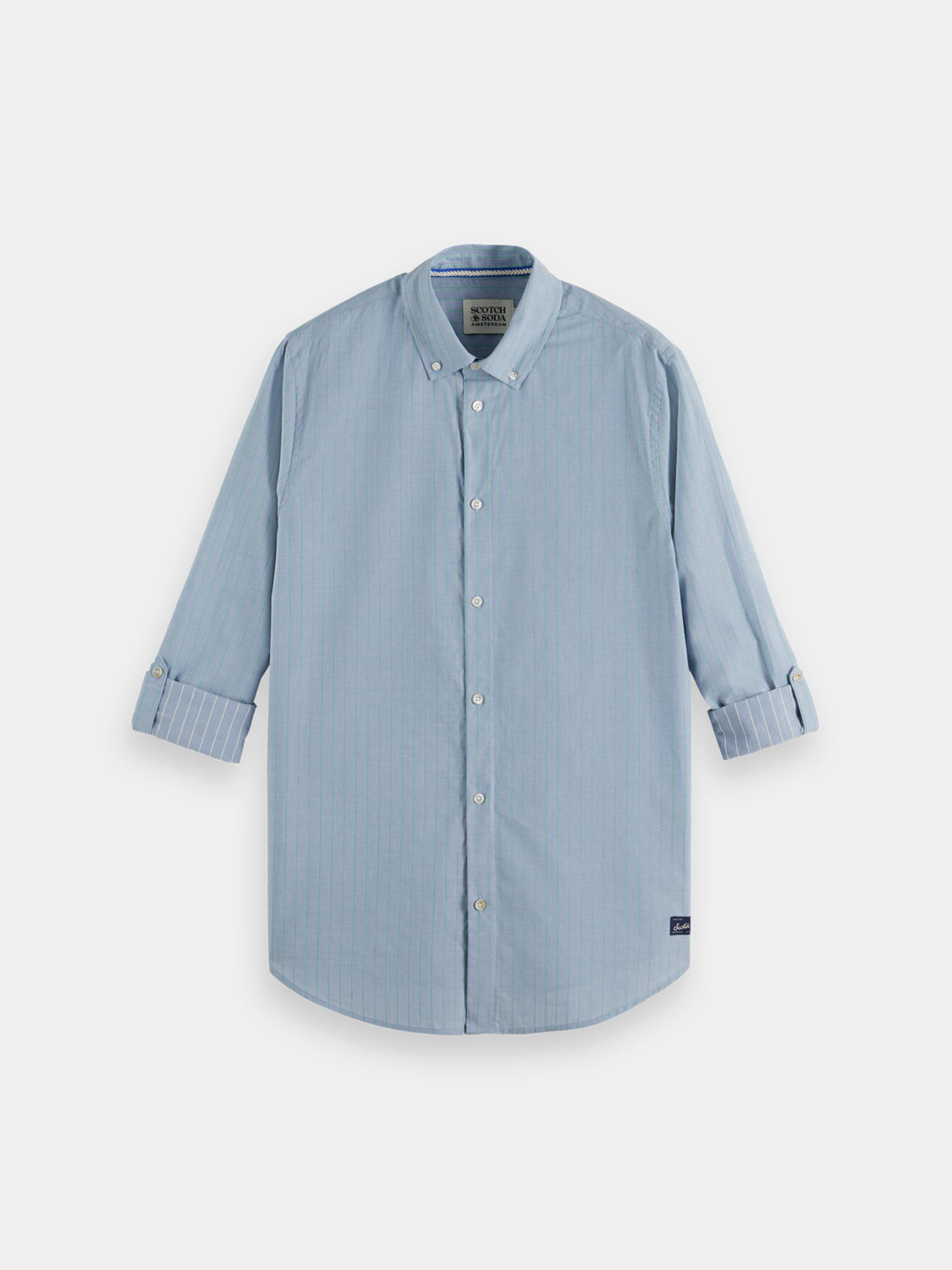 Long sleeve yarn-dyed striped shirt by Scotch & Soda, featuring vibrant horizontal stripes and a classic collar.